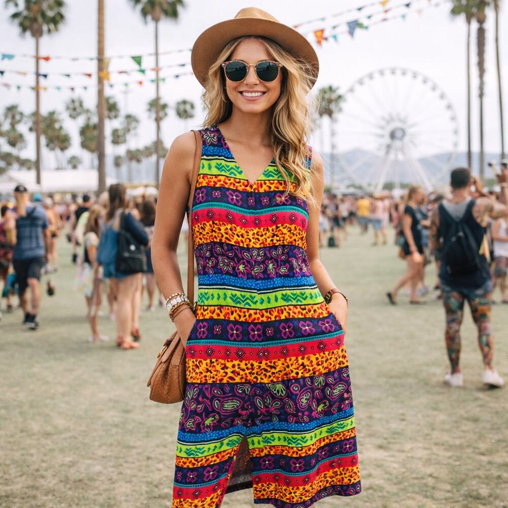 Sag Harbor Boho Chic Striped Midi Dress – Size 12Petite